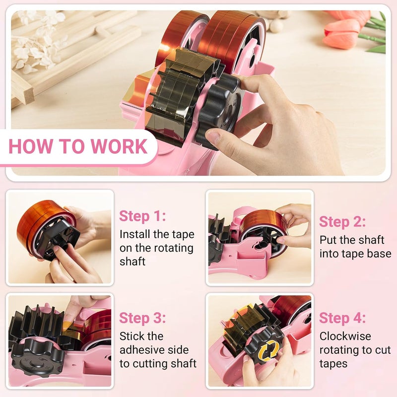 ThinkLearn Heat Tape Dispenser - Sublimation Heat Transfer Tape Dispenser with Scissors and Utility Knife, 1 '' & 3'' Core, Multi-Roll Pre-Cut Tape Dispenser, Light Pink - Image 4